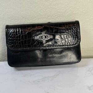 Vintage Brighton Black Croc Embossed Smooth Leather Wallet